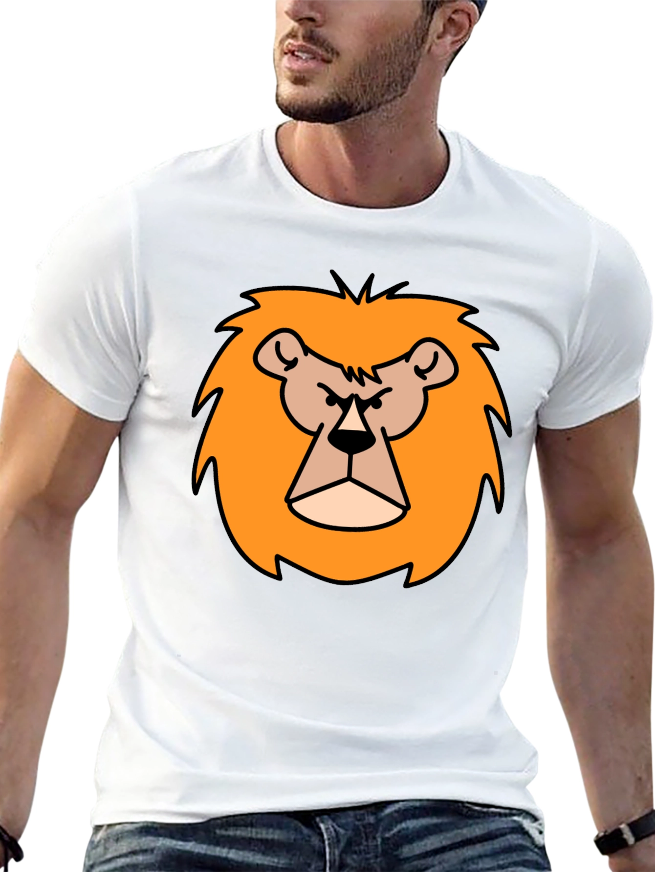 Cartoon Lion Graphic Print Black T-Shirt