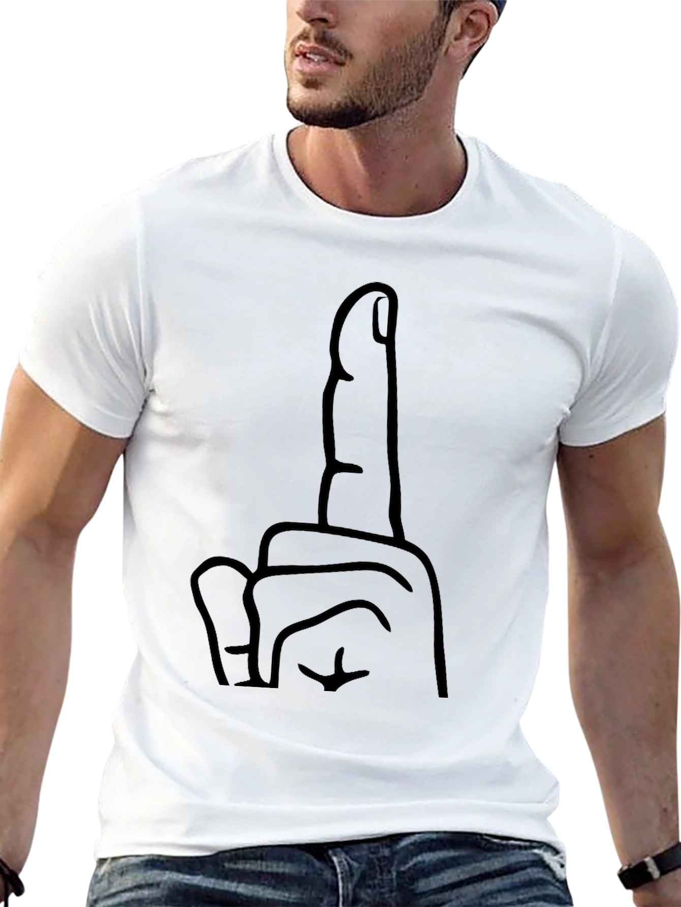 Black Graphic Tee - Middle Finger Gesture