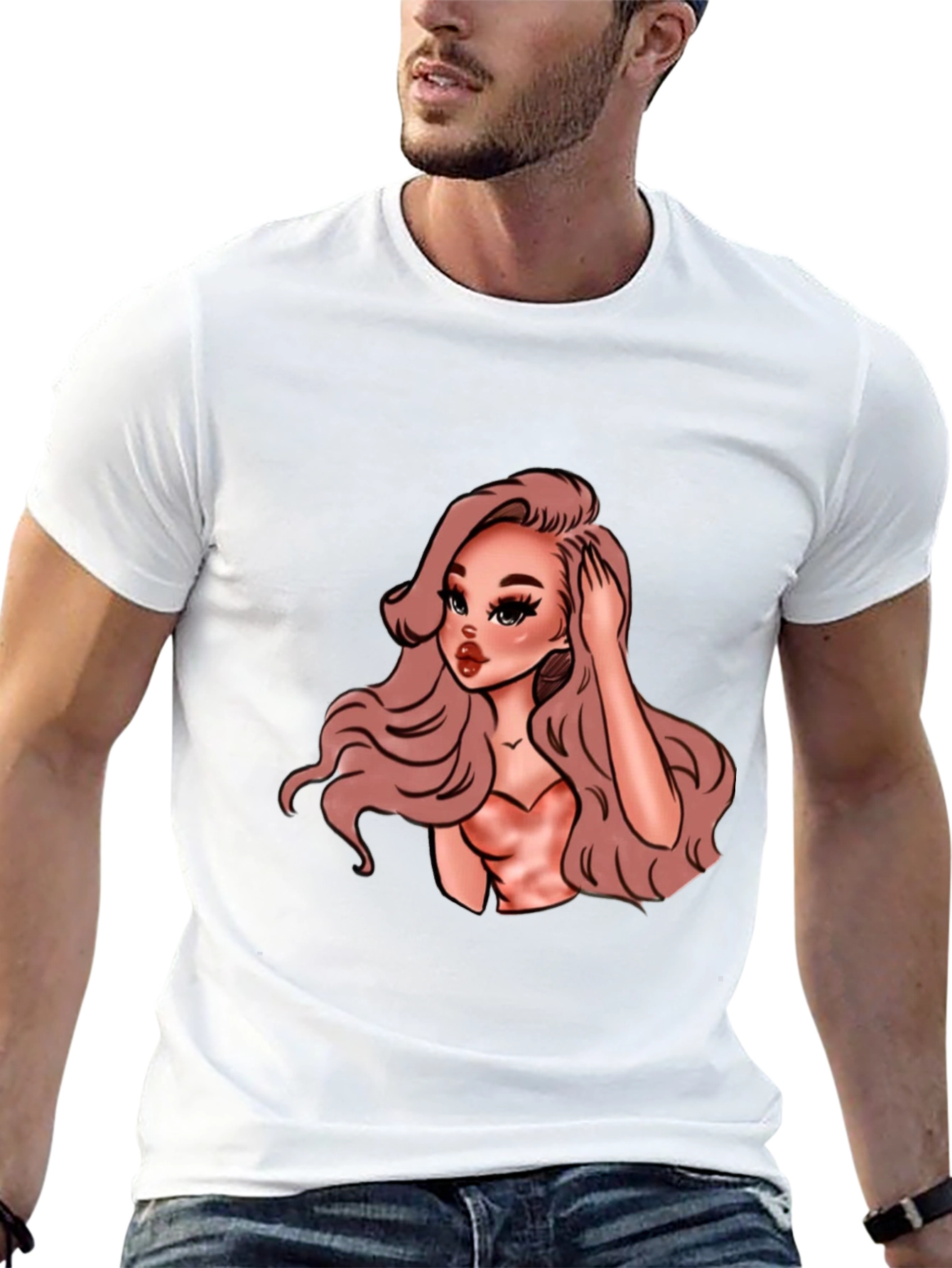 Cartoon Woman Graphic Black T-Shirt