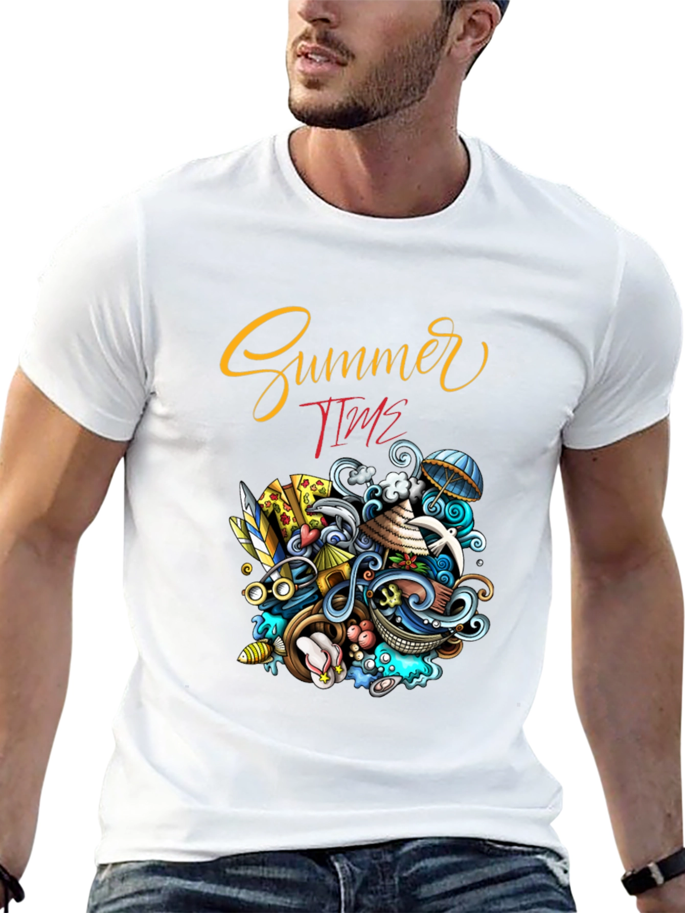 Summer Time Graphic Print Black T-Shirt