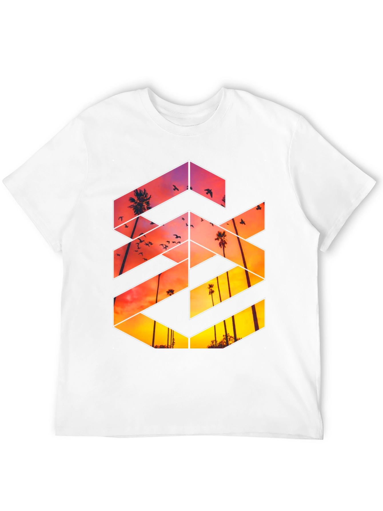 Sunset Palm Tree Graphic Tee - Black Casual T-Shirt
