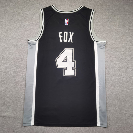 Men's San Antonio Spurs De'Aaron Fox #4 Black Swingman Jerseys - Icon Edition
