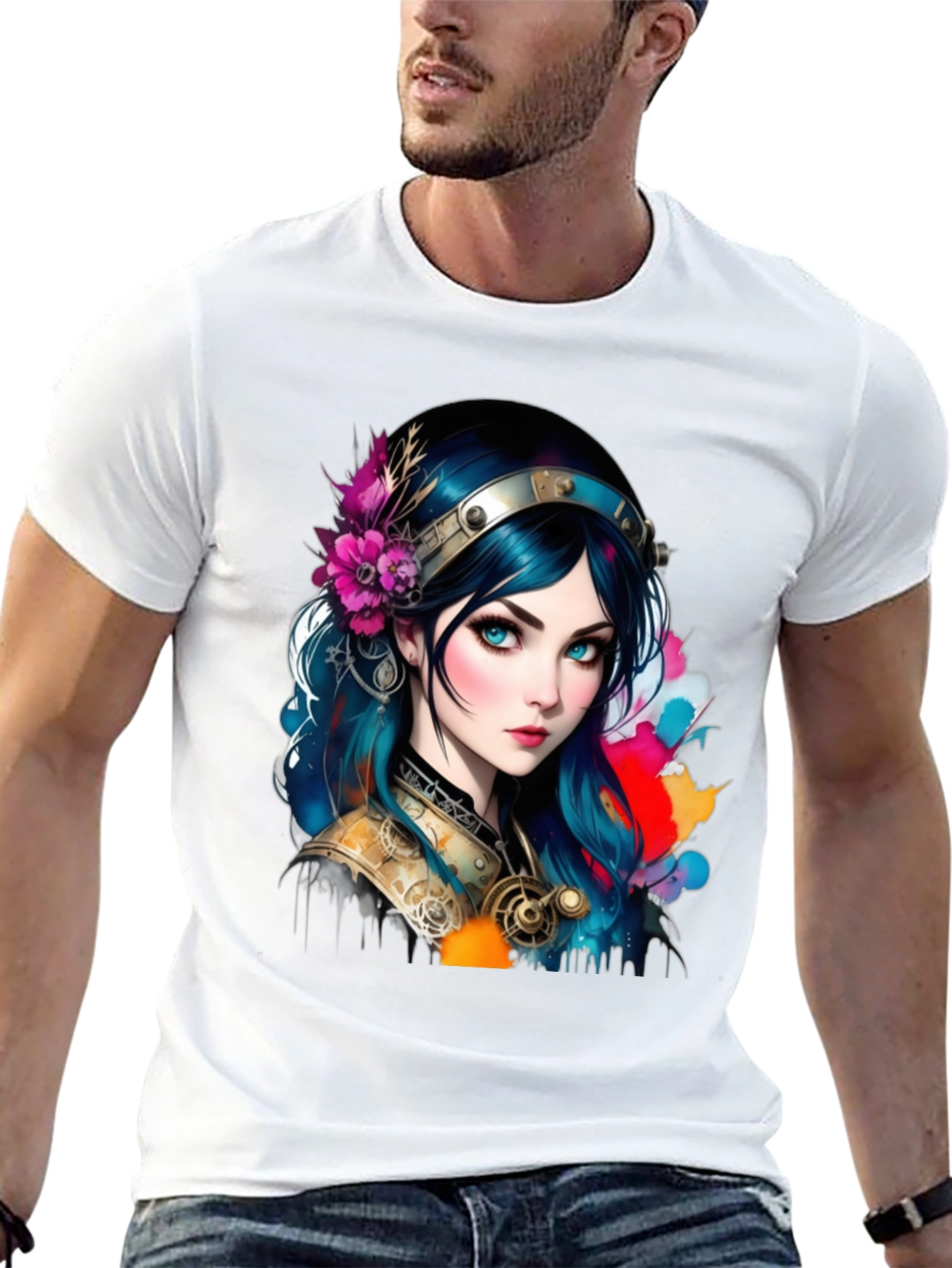 Fantasy Girl Graphic Tee - Artistic Design Black T-Shirt