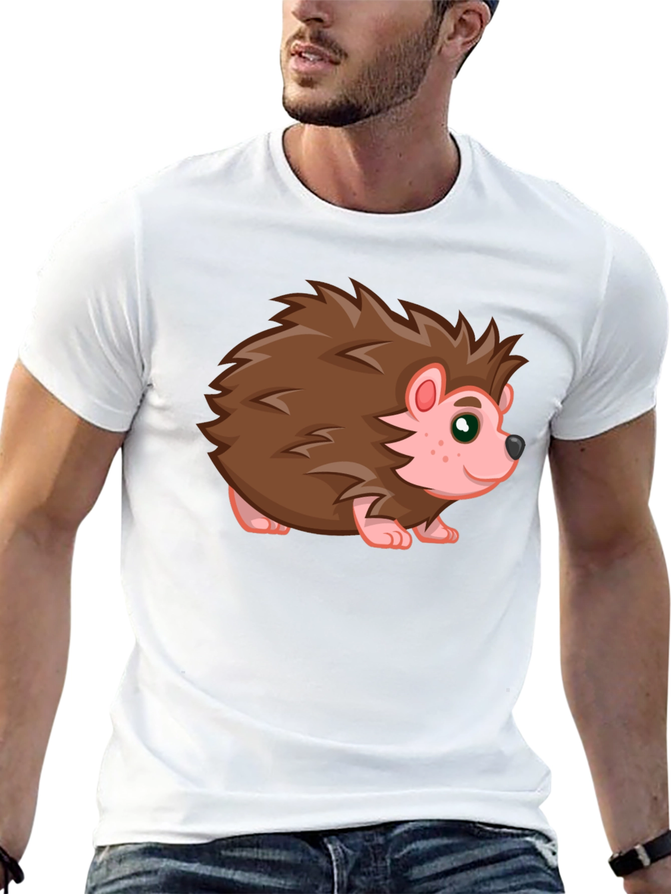 Cute Hedgehog Graphic Tee - Black Cotton T-Shirt