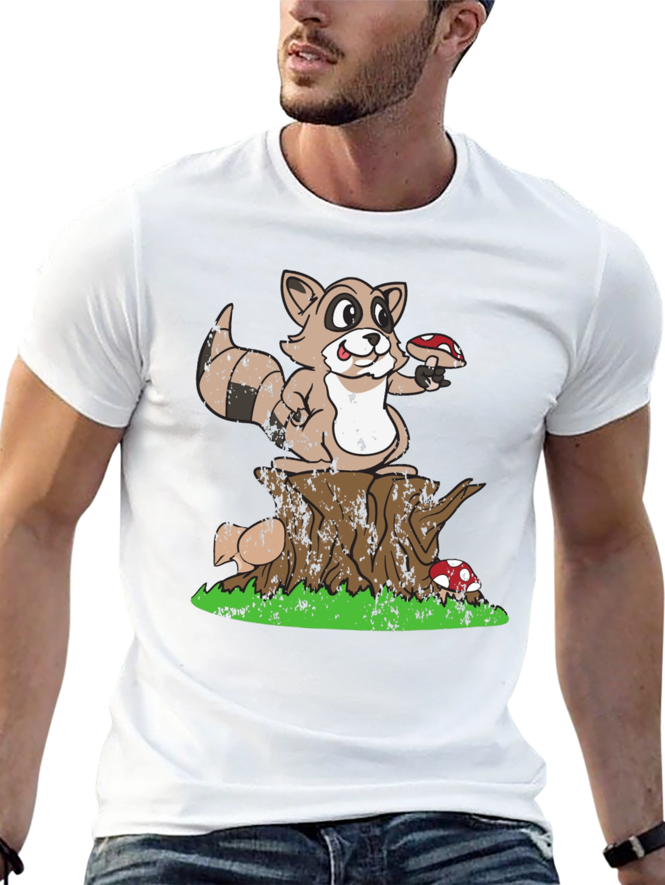 Raccoon & Mushroom Graphic Tee - Nature Lover T-Shirt