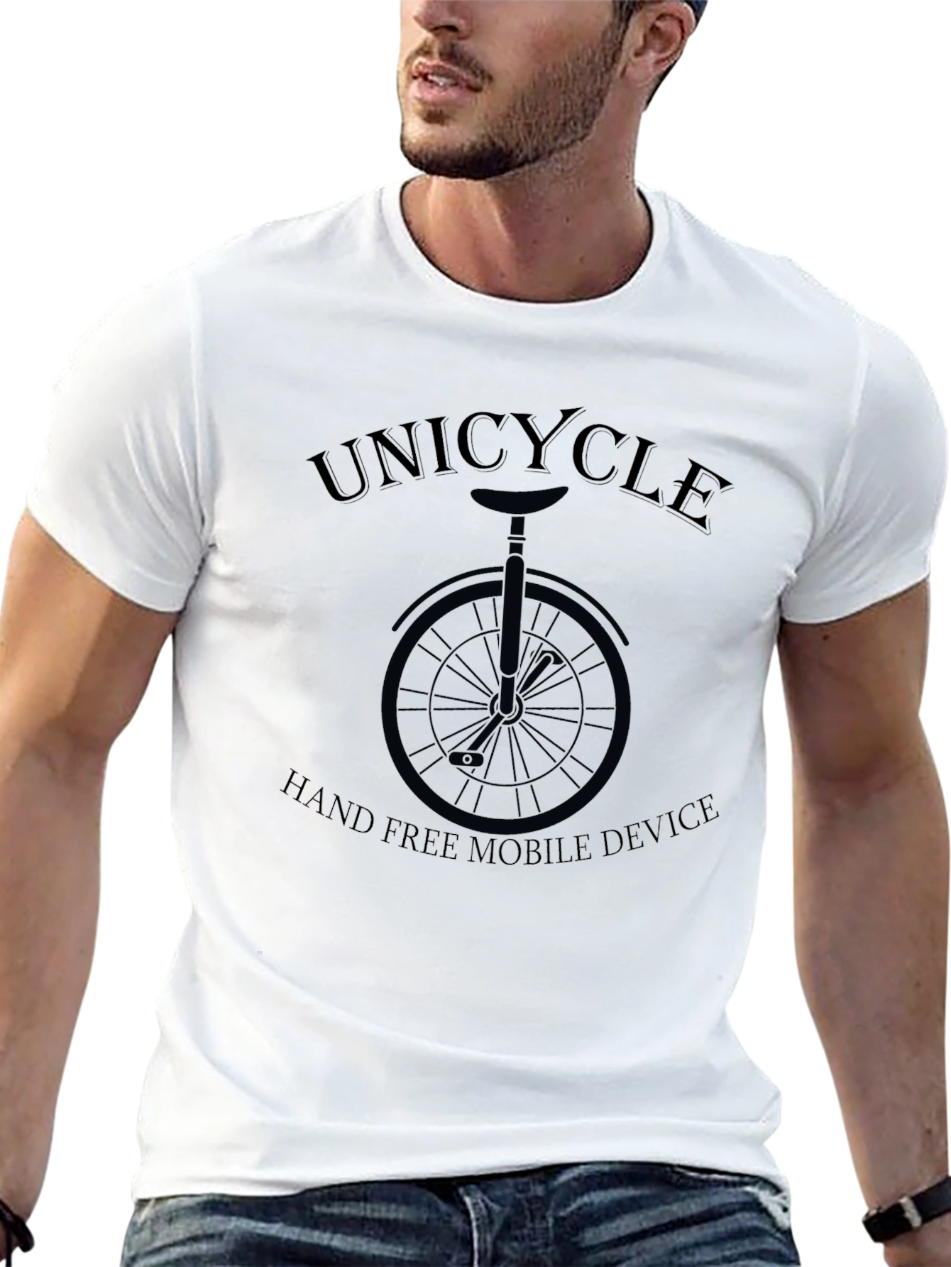 Unicycle Hand Free Mobile Device Graphic Tee