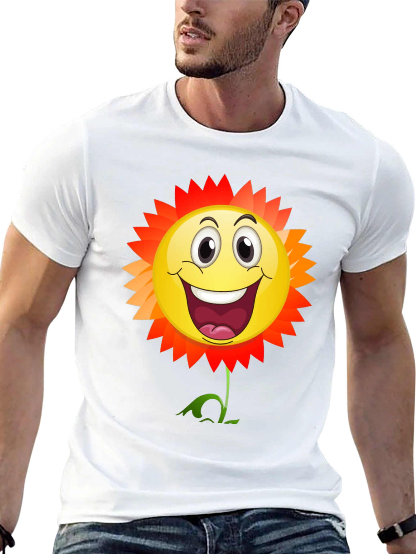 Smiley Flower Graphic T-Shirt - Black Cotton Tee