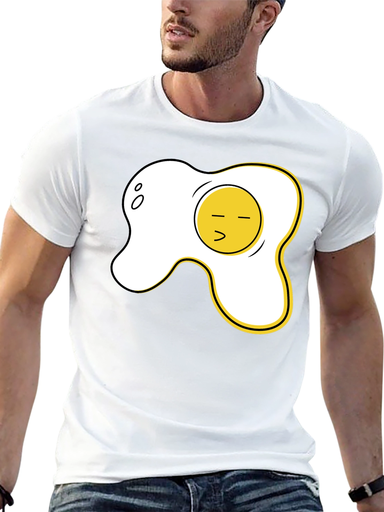 Funny Fried Egg Graphic Tee - Casual Black T-Shirt