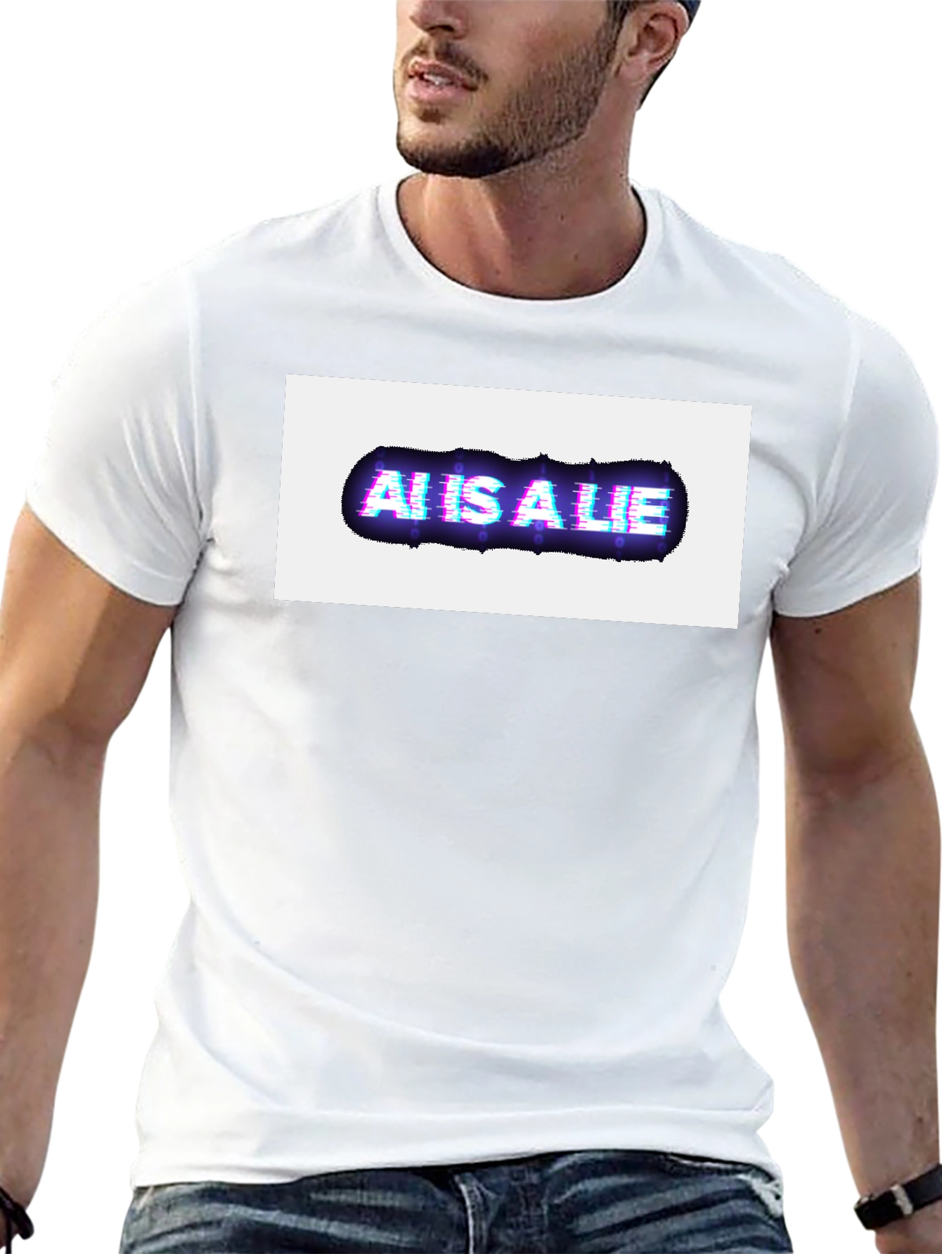 AI is a Lie Glitch Graphic Black T-Shirt