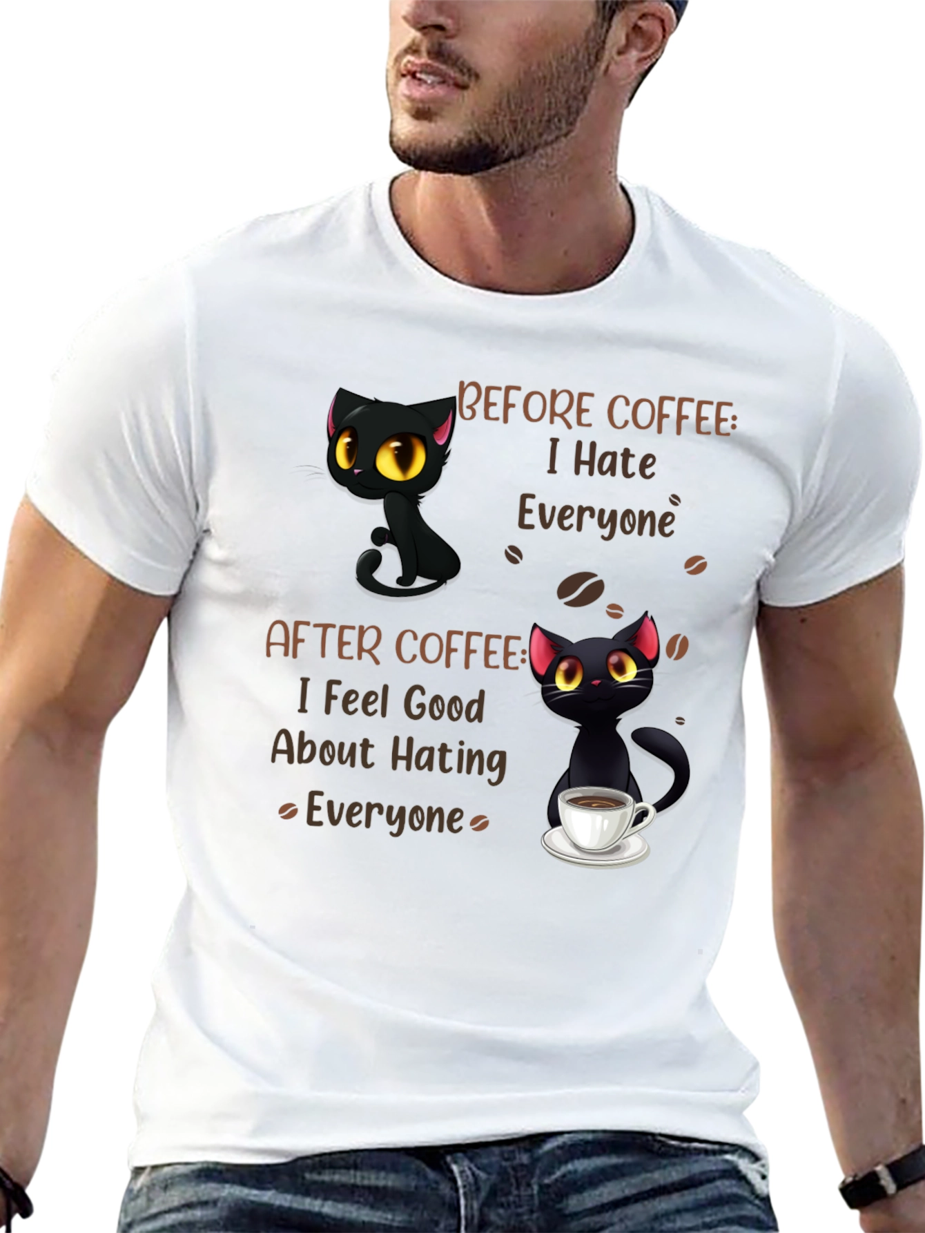 Coffee Cat T-Shirt - I Hate Everyone Funny Tee