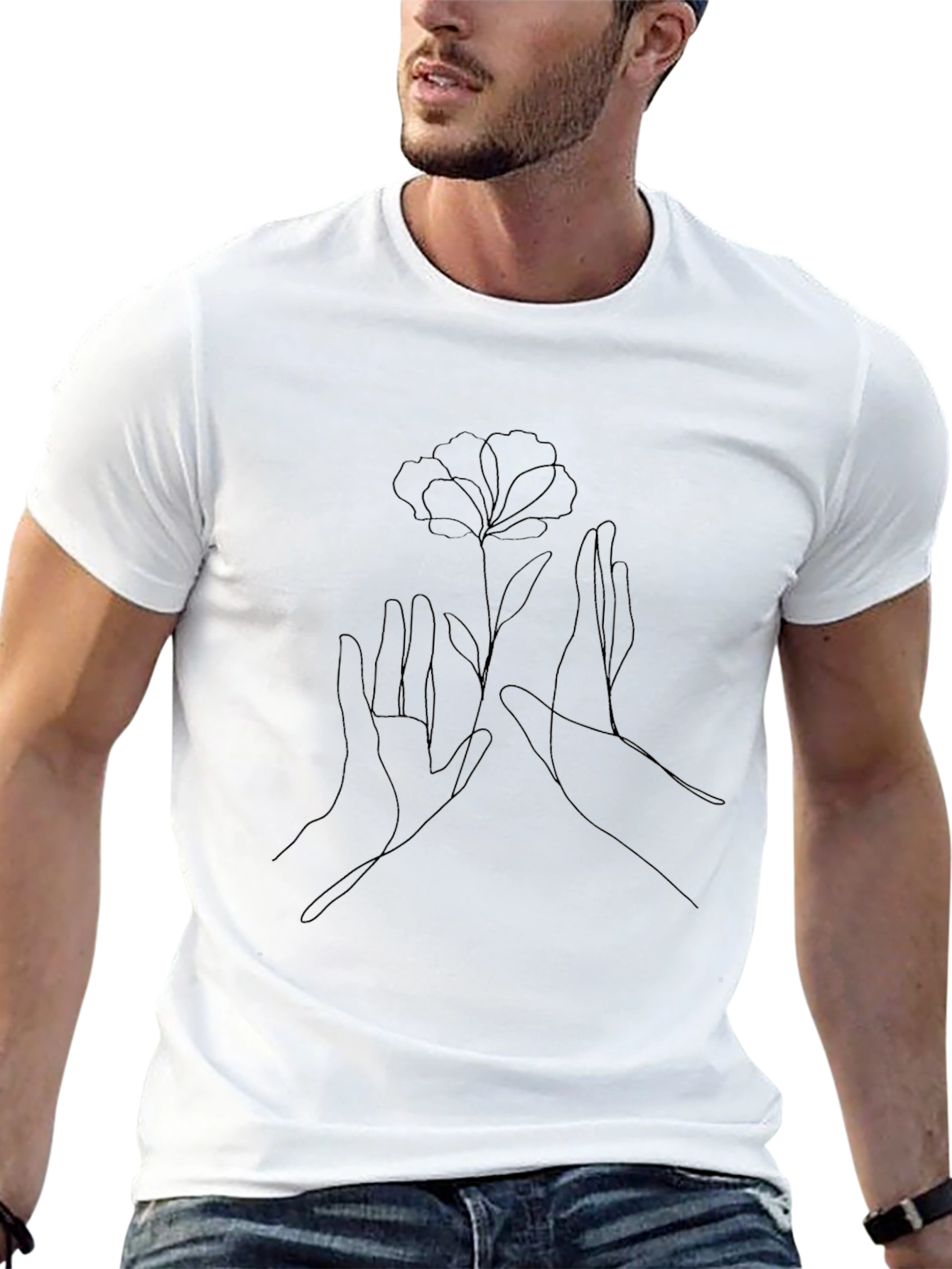 Minimalist Flower Hands Black Graphic Tee