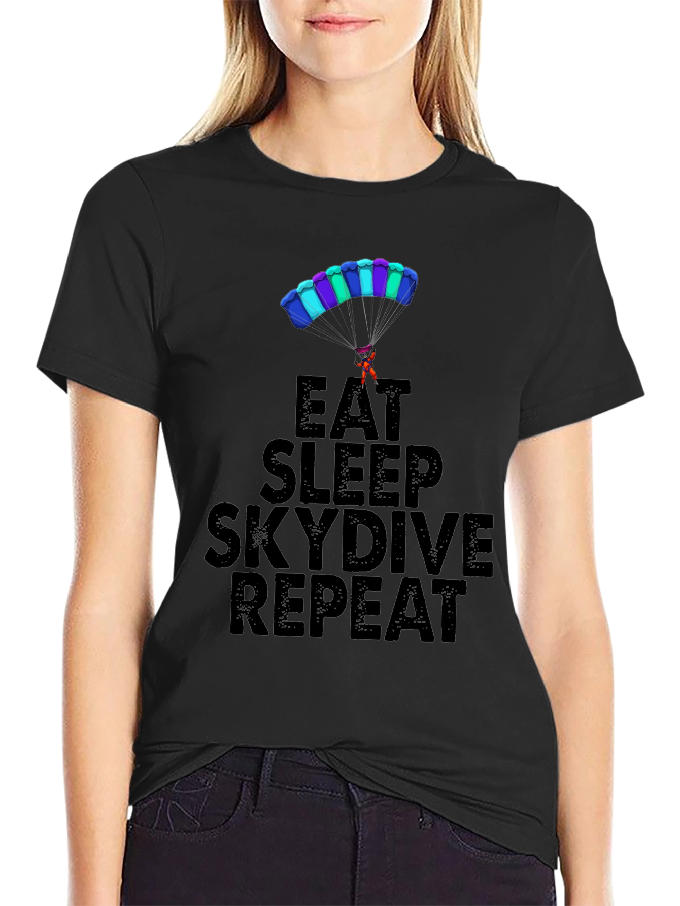 Eat Sleep Skydive Repeat Black Graphic Tee