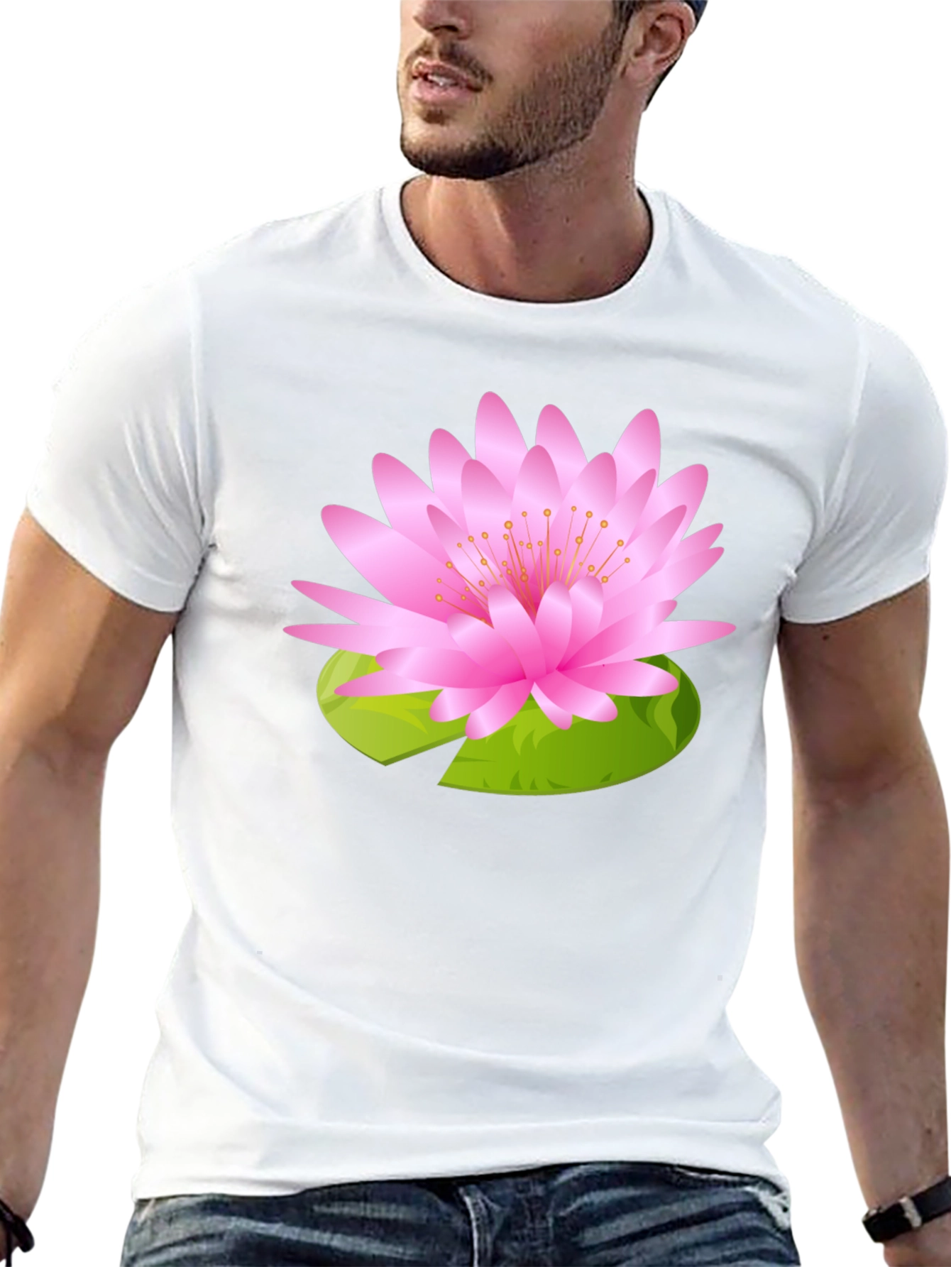 Black T-Shirt with Pink Lotus Flower Design