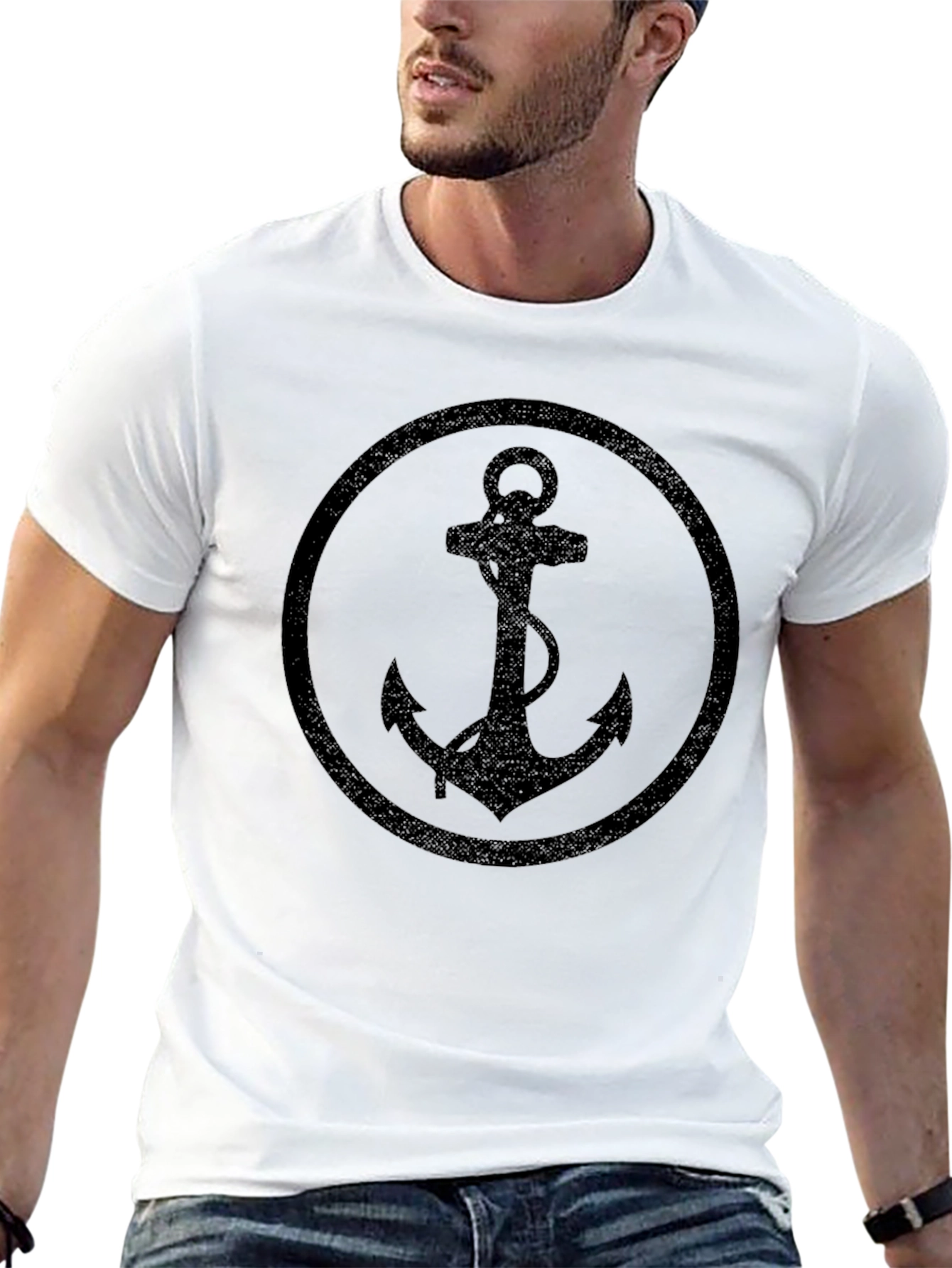 Nautical Anchor Graphic Tee - Black