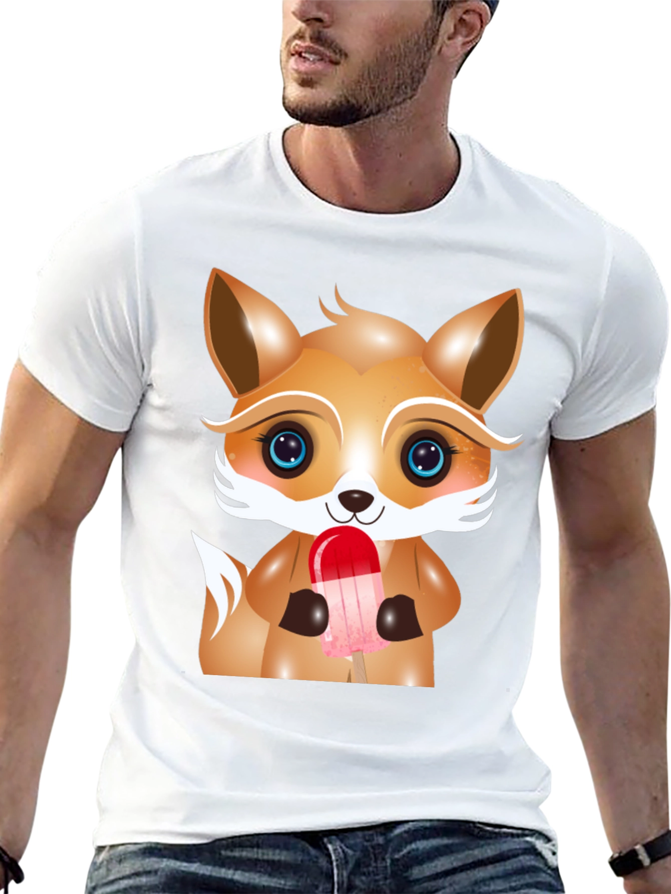 Cute Cartoon Fox Ice Cream Graphic Tee