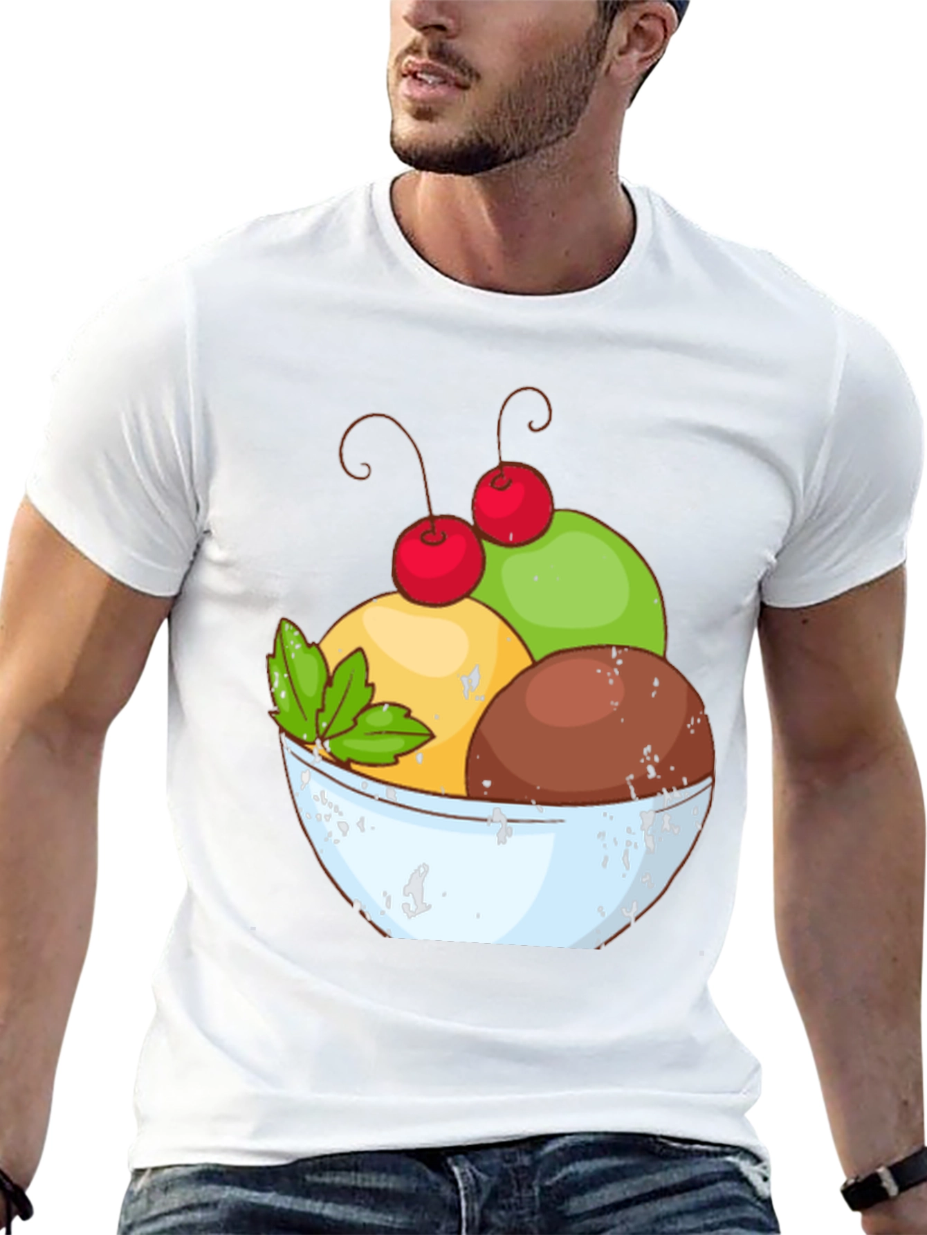 Ice Cream Bowl Graphic Tee - Casual Black T-Shirt