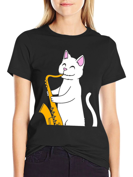 Cat Saxophone Player T-Shirt - Funny Musician Tee