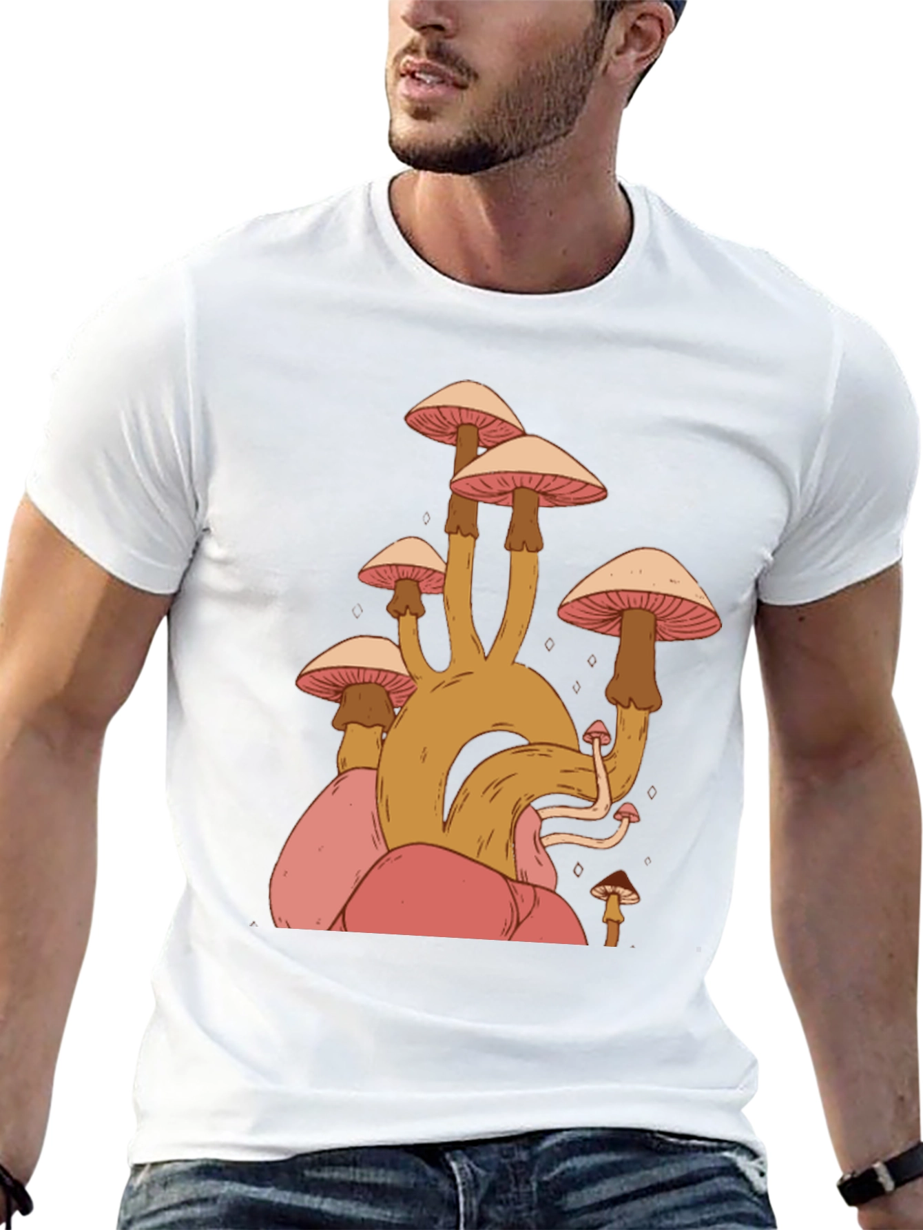 Mushroom Graphic Tee - Black Cotton Casual Shirt