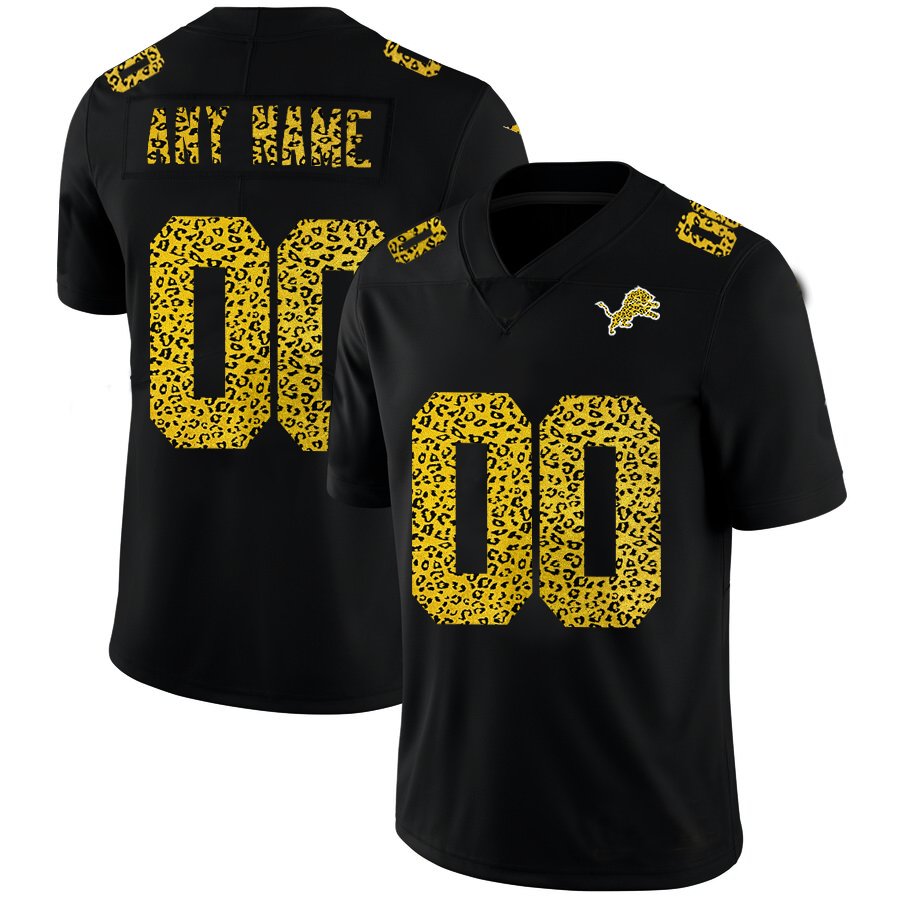 Custom1 Detroit Lions Leopard Print Fashion Vapor Limited Jerseys Black Stitched American Football Jerseys