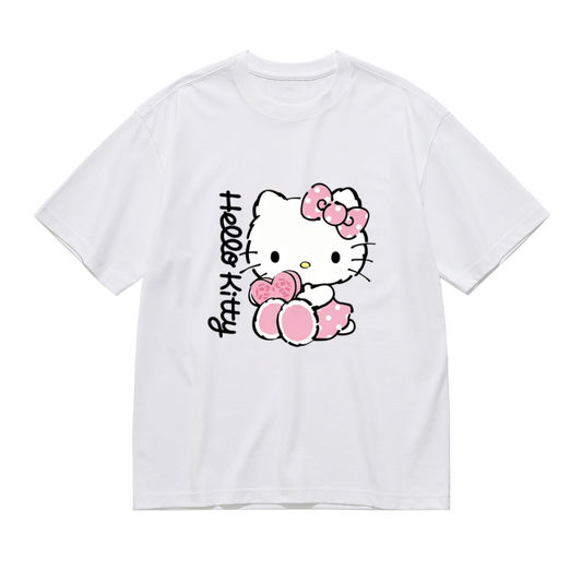 Vintage Cute Hello Kitty Pink Bow Plus?Size Women Daily?Wear Tee