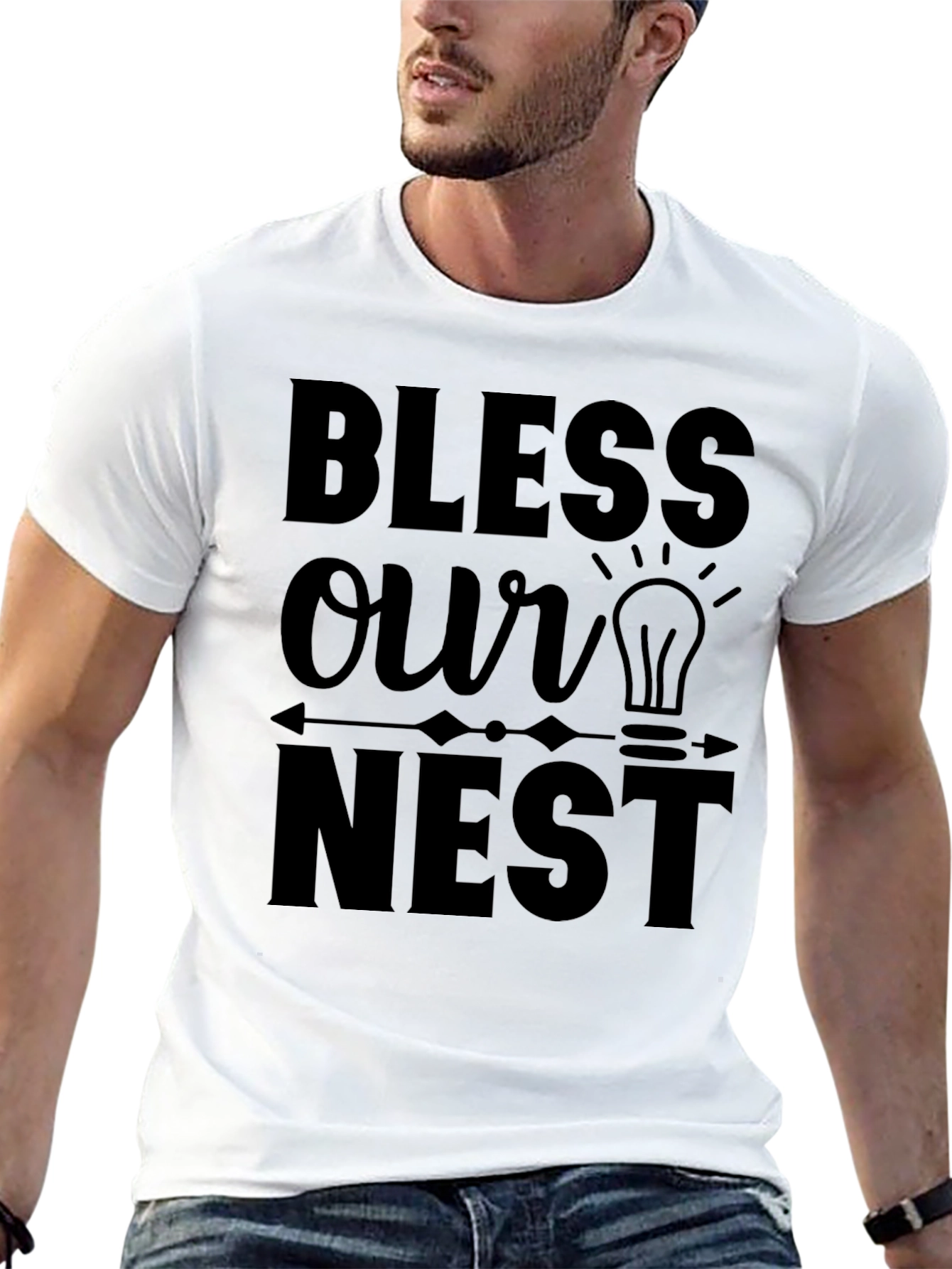 Bless Our Nest Graphic Print Black T-Shirt