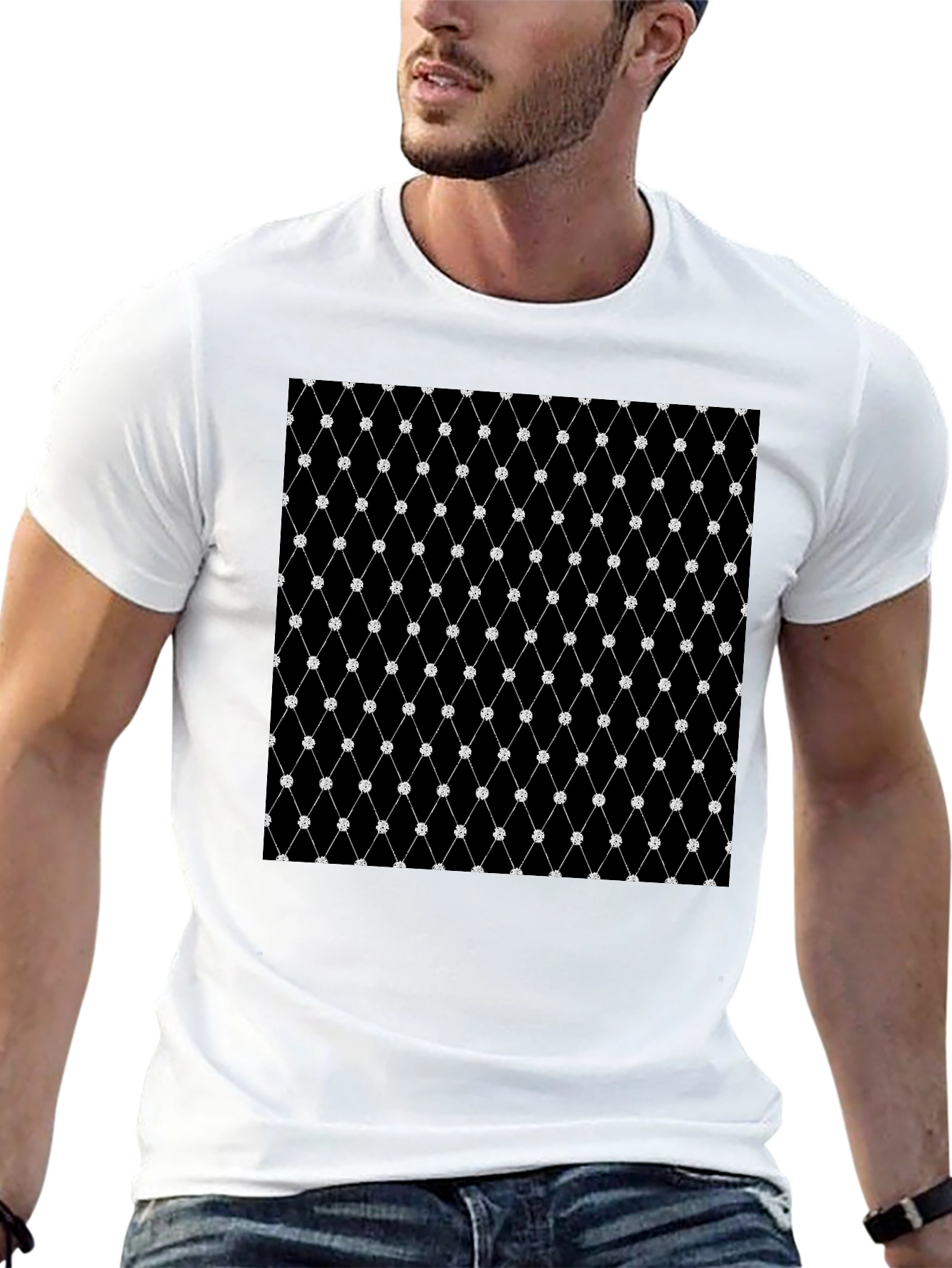 Diamond Net Pattern Black T-Shirt