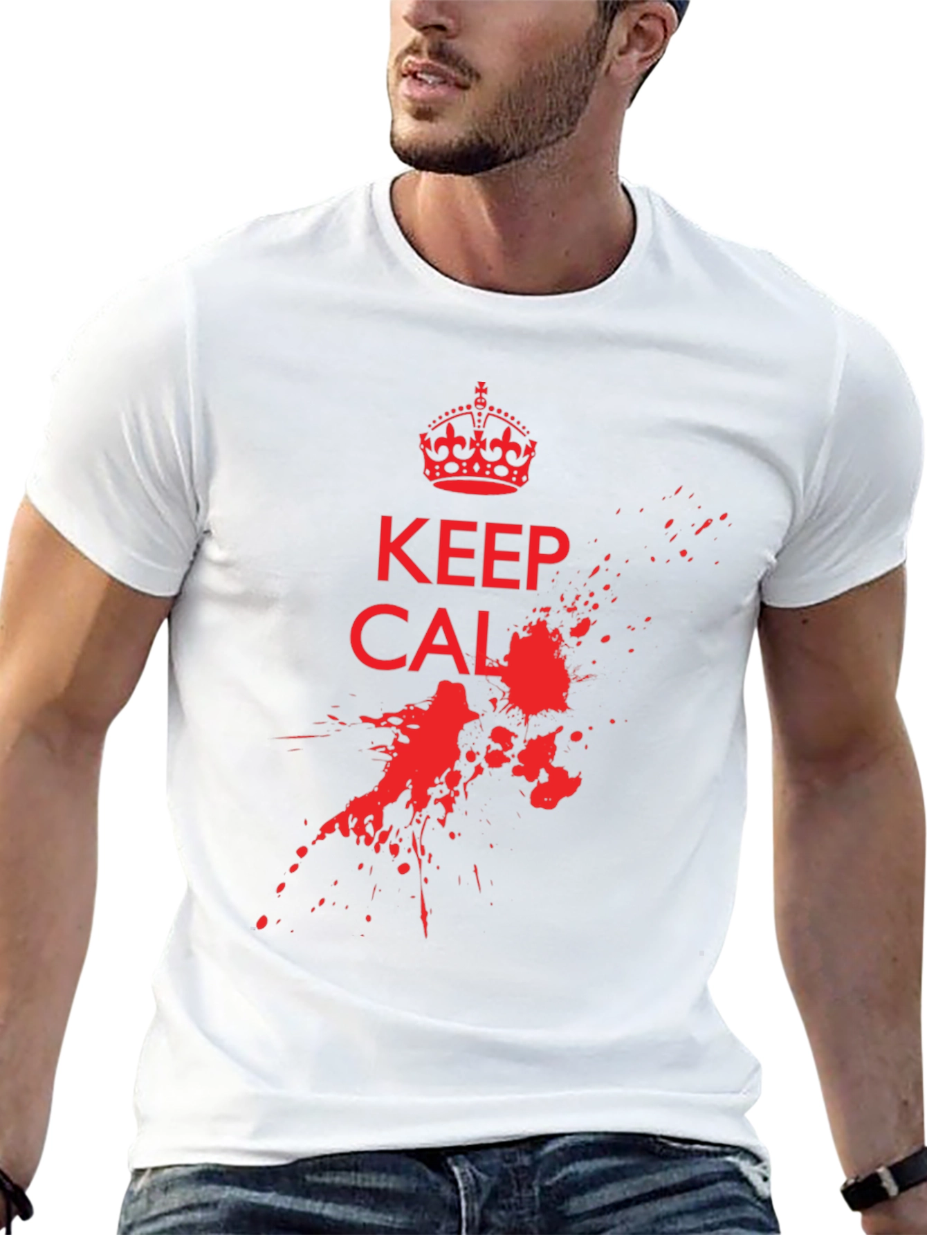 Keep Calm Black T-Shirt with Red Graphic Print