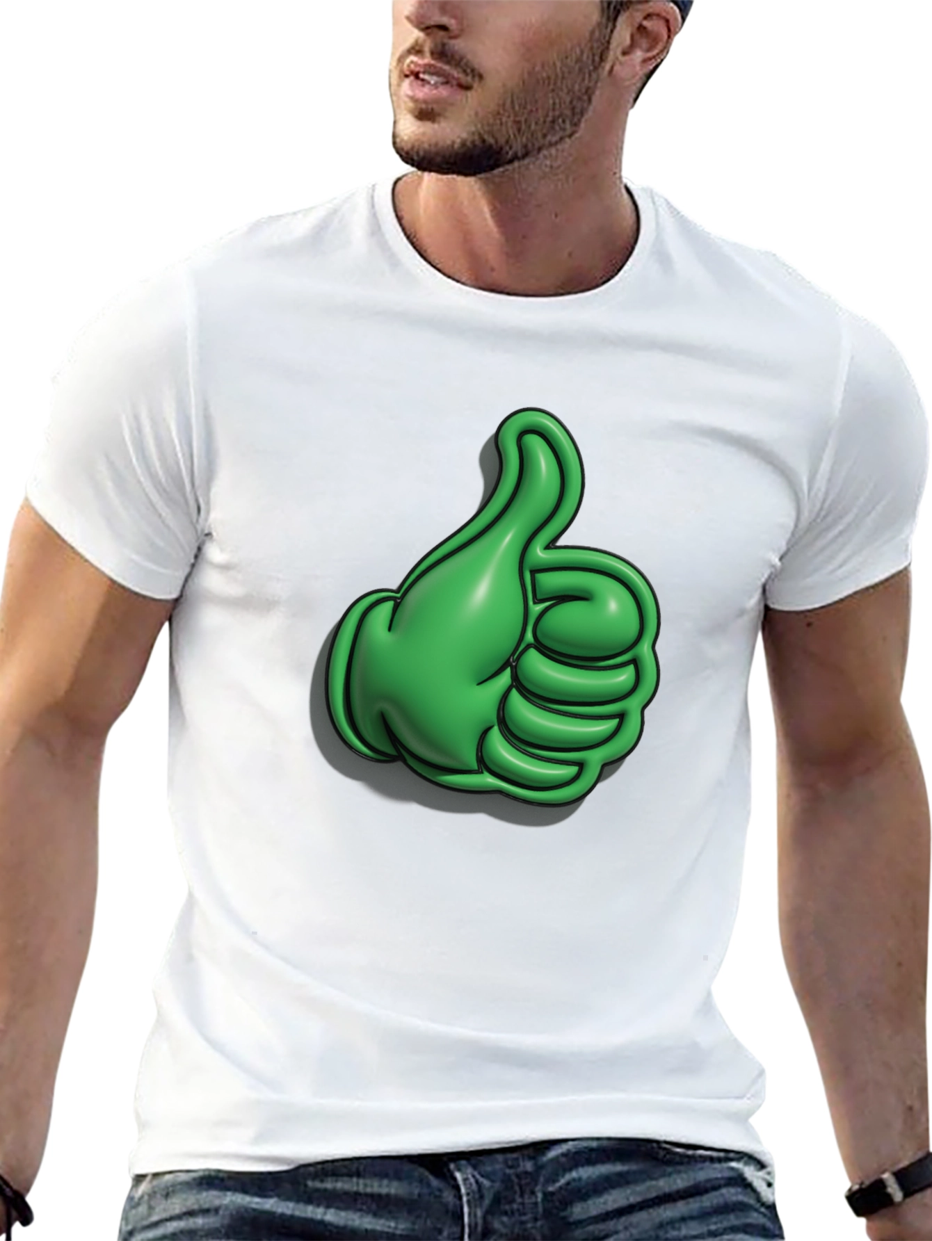 Green Thumbs Up Graphic Black T-Shirt
