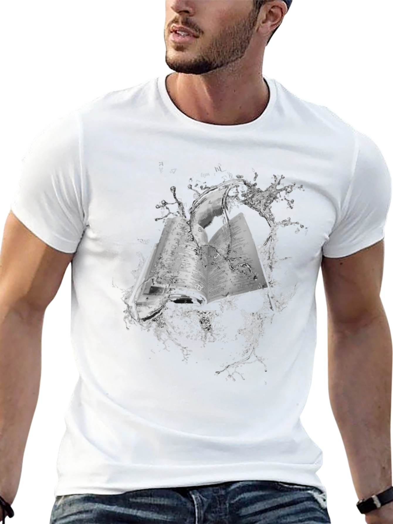 Mystic Tome Tee - Book & Water Splash Design