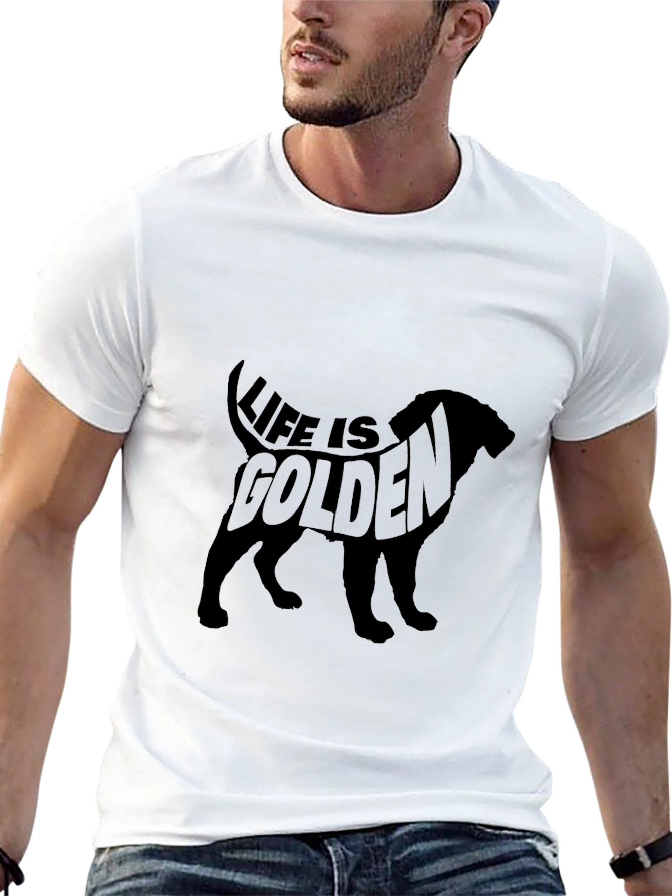 Life is Golden Dog Silhouette Black T-Shirt