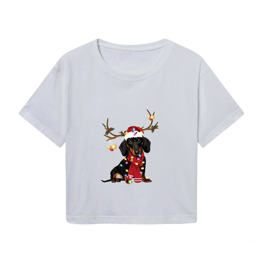 Christmas Lights Antler Dachshund Dog Lover Crop Tee