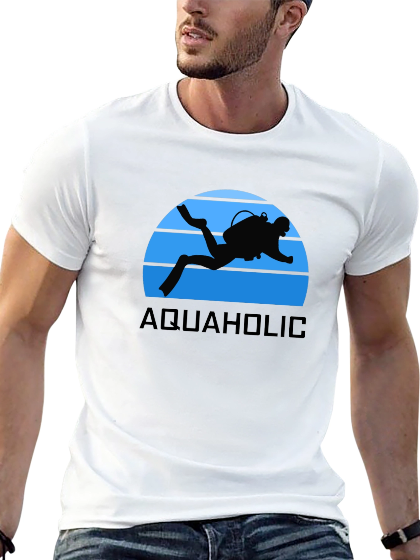 Aquaholic Scuba Diver Graphic T-Shirt - Black