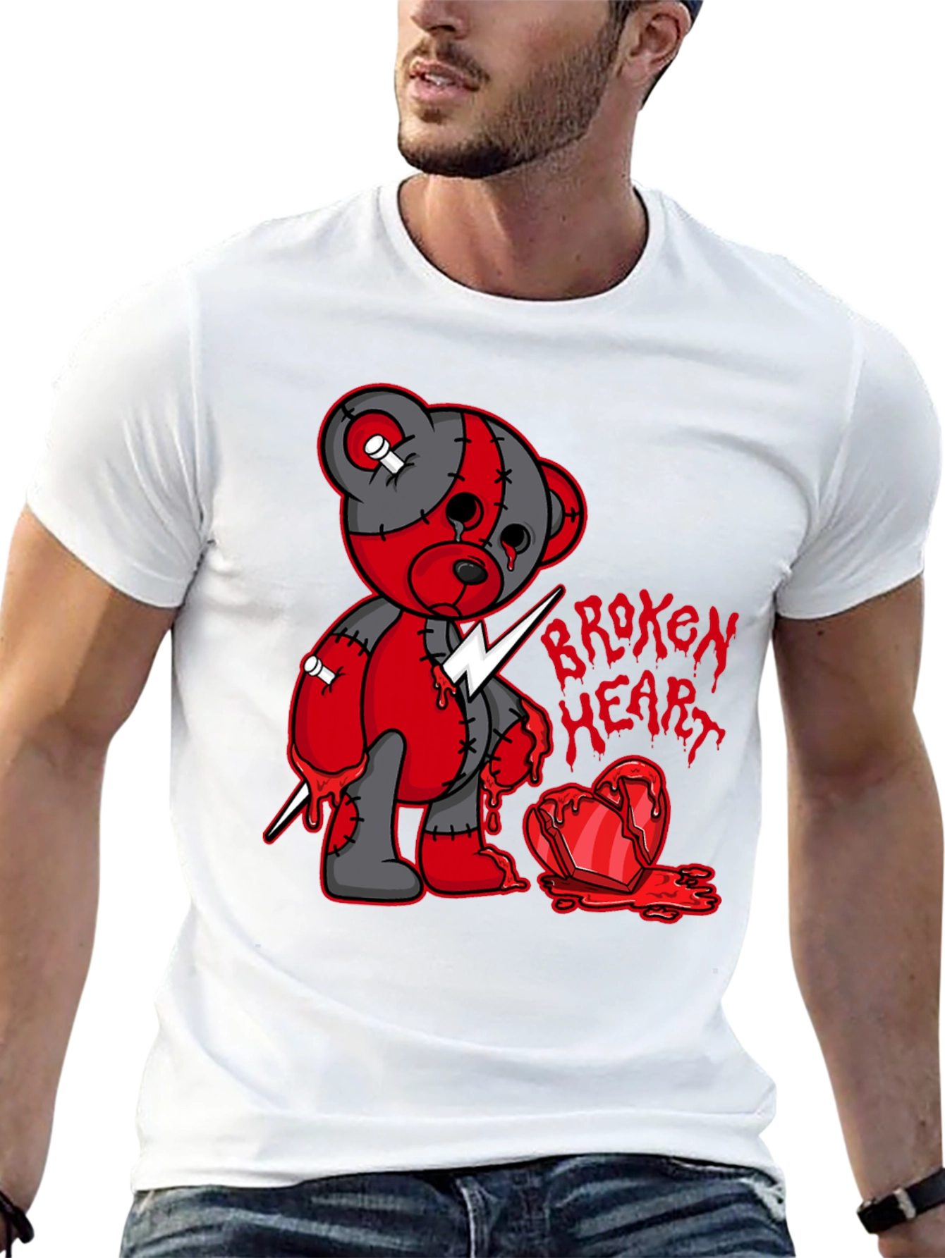 Broken Heart Bear Graphic T-Shirt