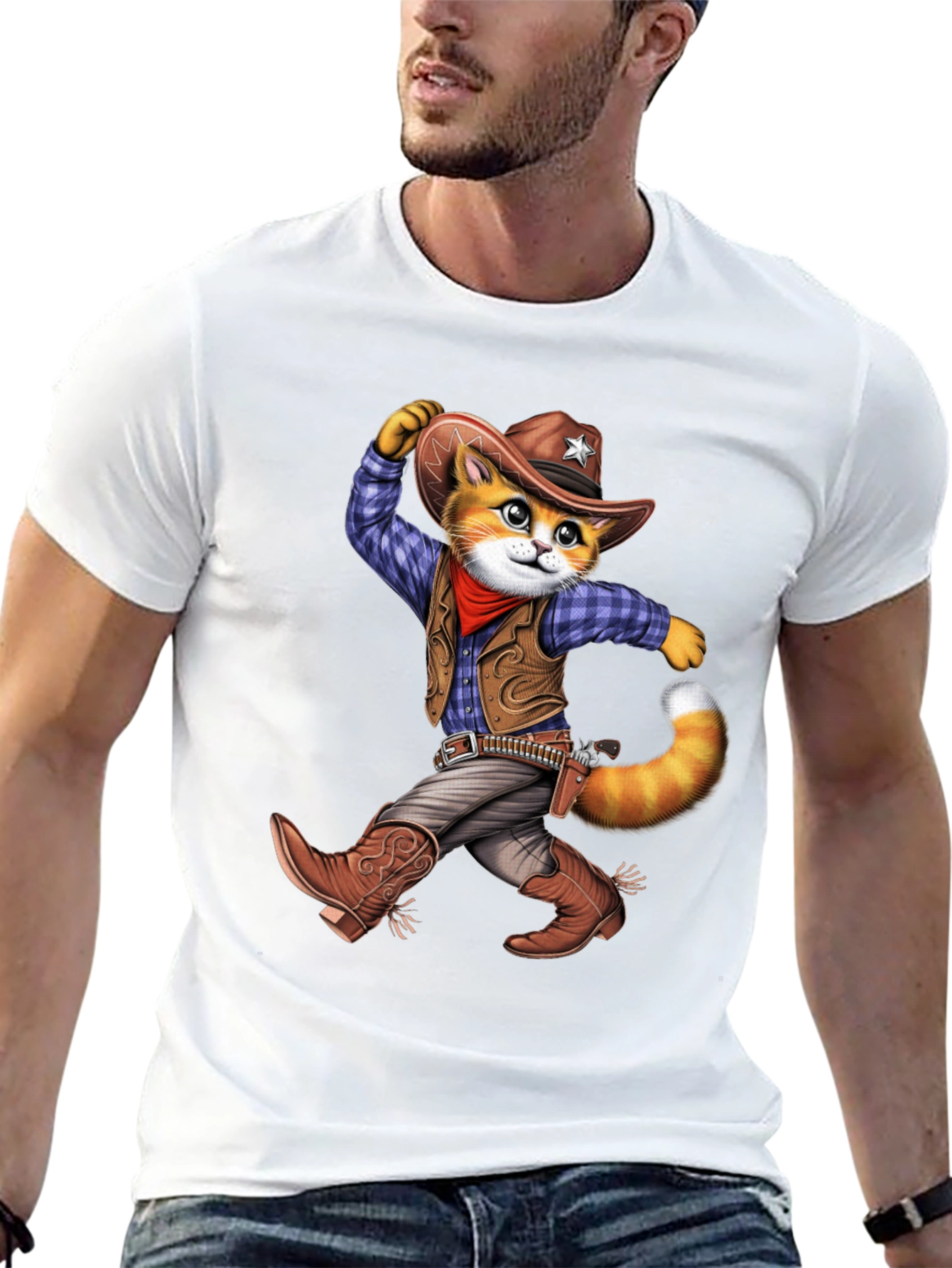 Cowboy Cat Graphic T-Shirt - Western Style Tee