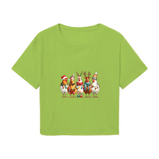 Cute Festive Christmas Chicken Squad Holiday Crop Top