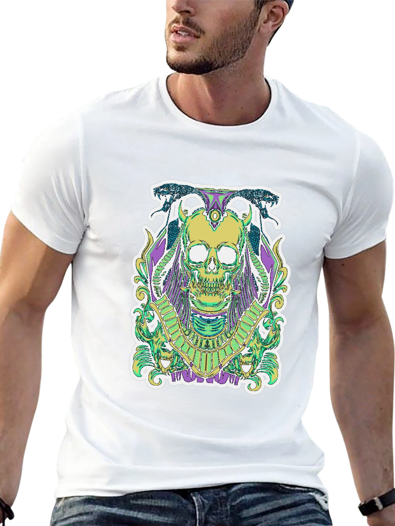 Skull Graphic Tee - Egyptian Style