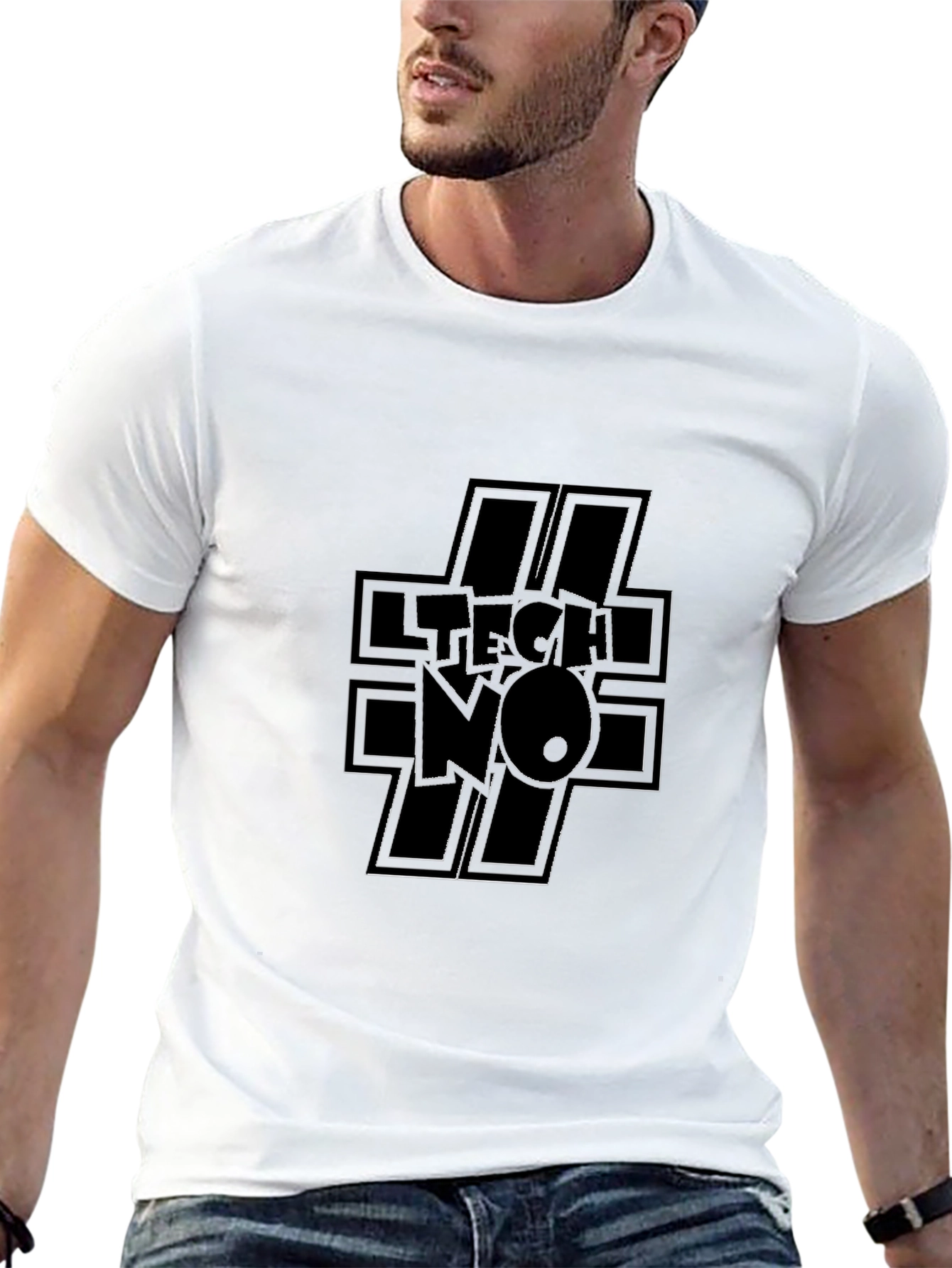 Edgy TECHNO Graphic Black T-Shirt