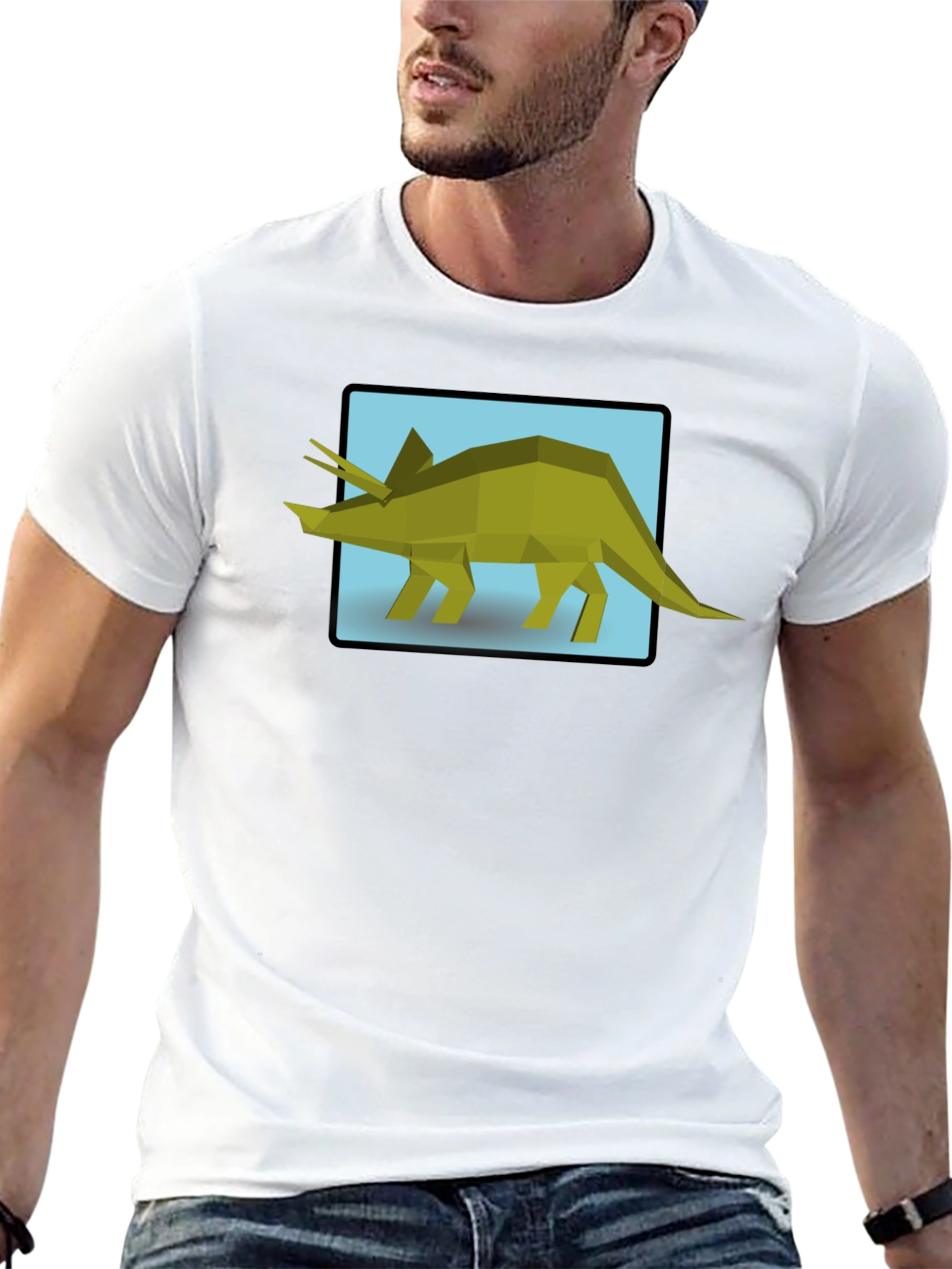 Geometric Triceratops Graphic Tee - Black