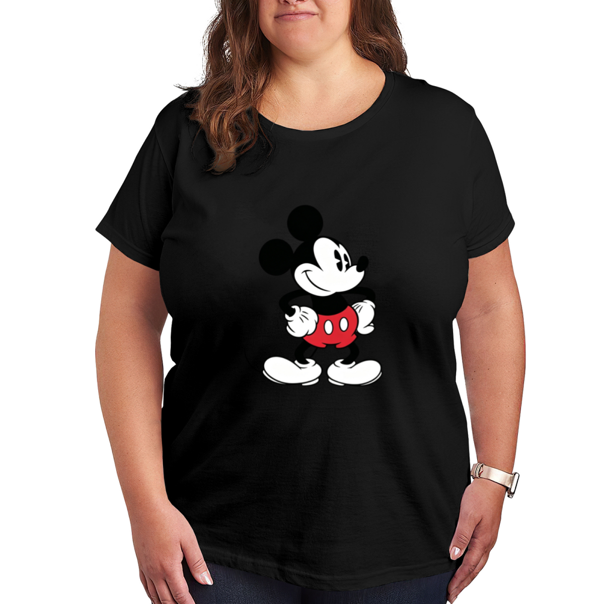 Classic Hands?on?Hips Mickey Mouse Graphic Plus Size Women¡¯s T?shirt