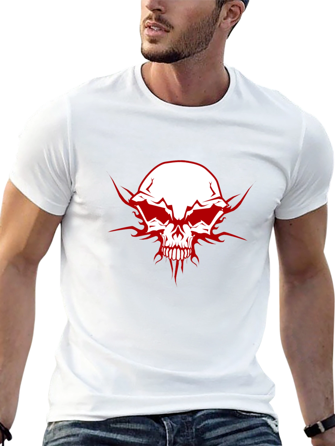 Edgy Skull Graphic Tee - Mens Black Cotton T-Shirt