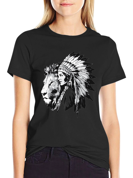 Lion & Native Headdress Graphic Tee - Mens Black T-Shirt