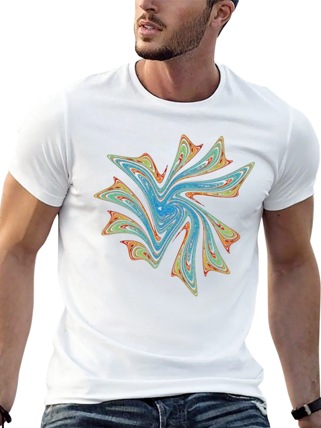 Vibrant Abstract Swirl Graphic Print Black T-Shirt