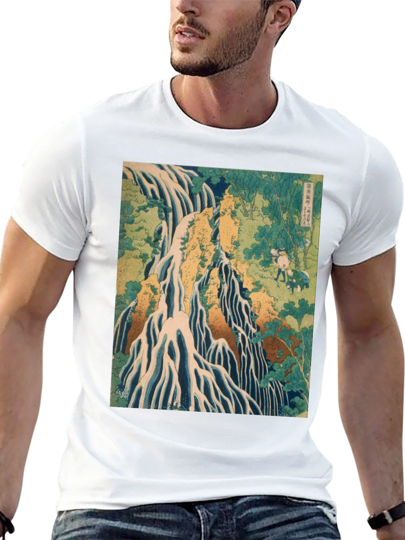 Waterfall Print Black T-Shirt