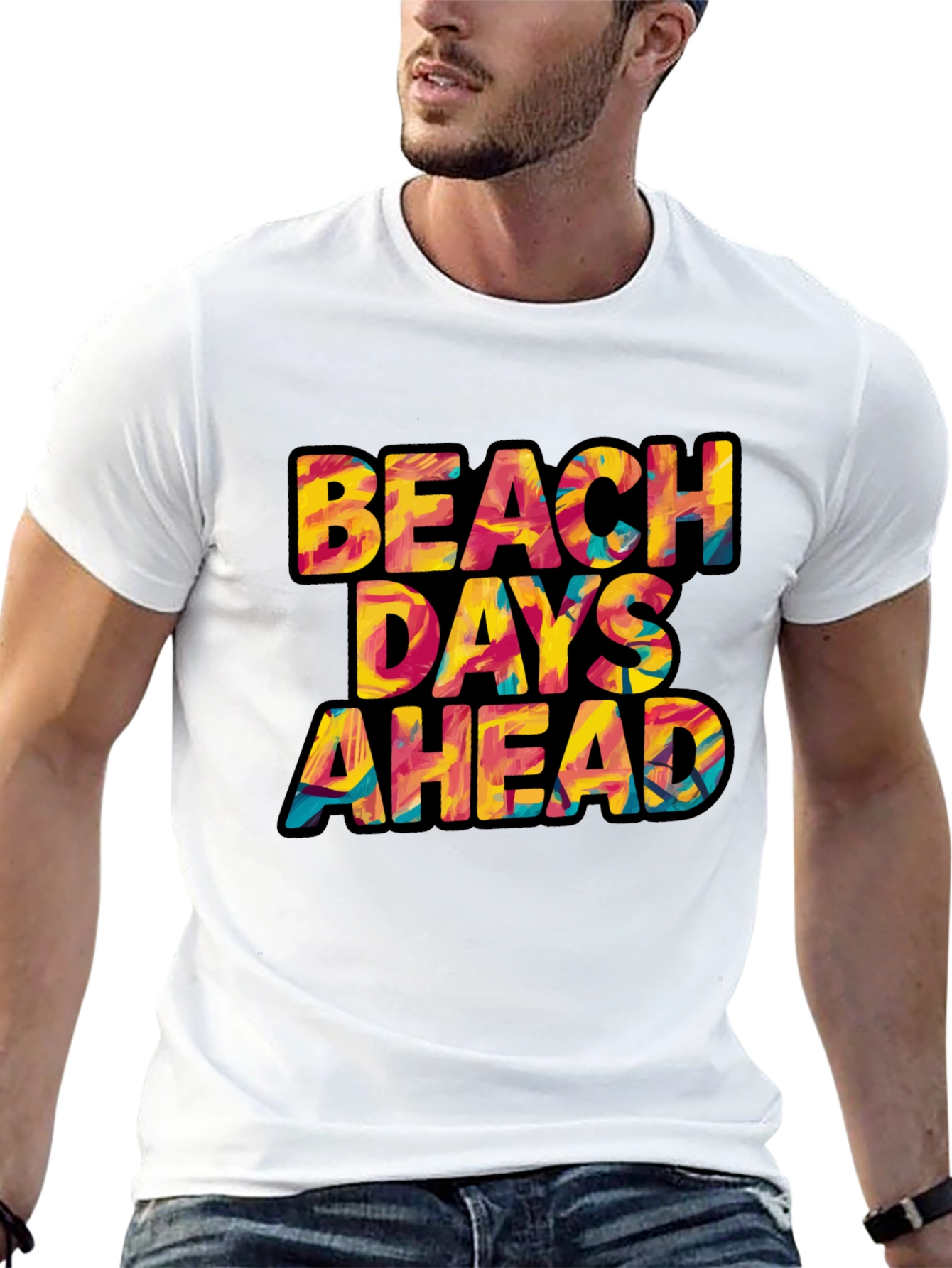 Beach Days Ahead Graphic Tee - Black Cotton T-Shirt