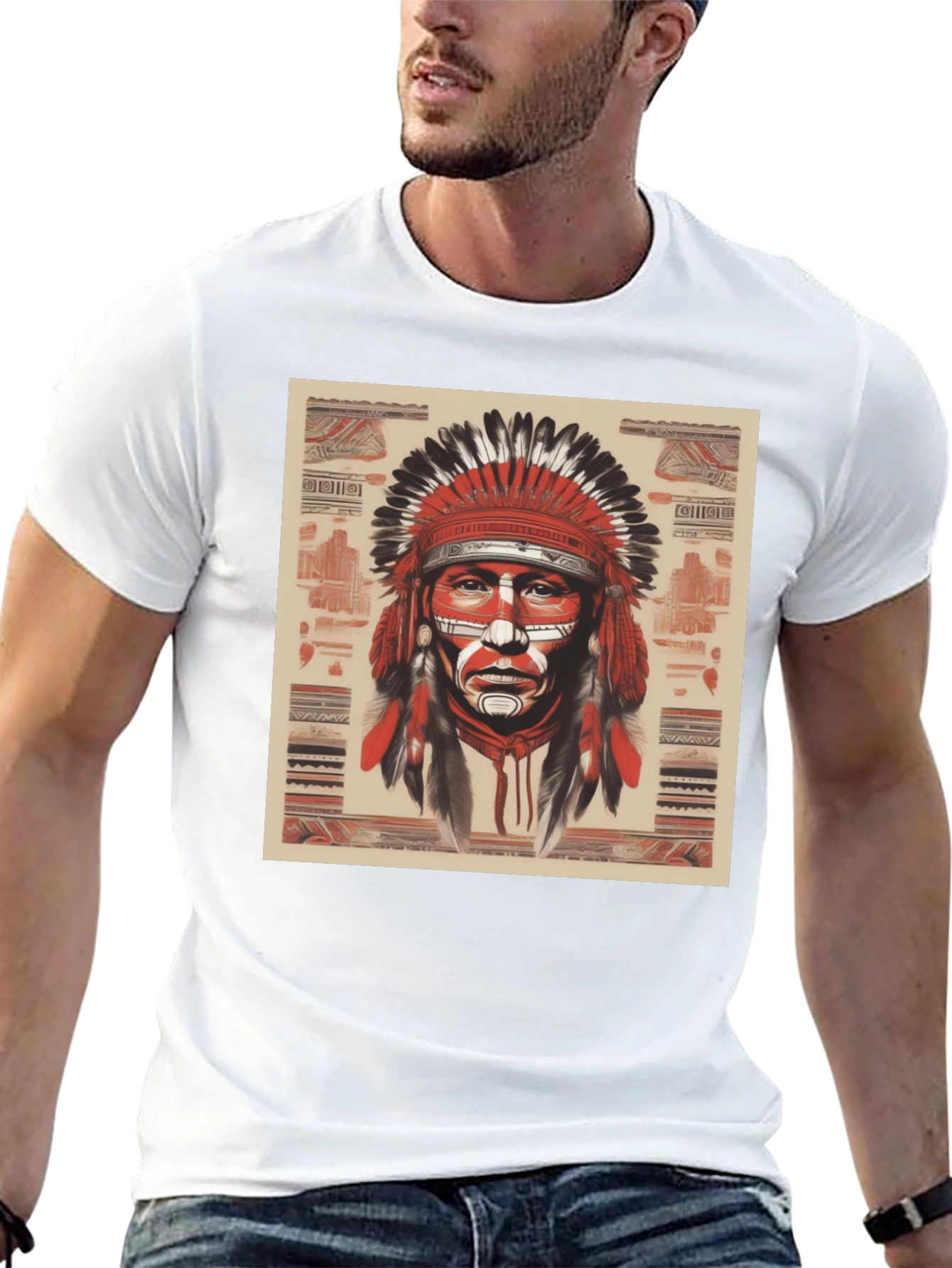 Native American Chief Graphic Tee - Black Cotton