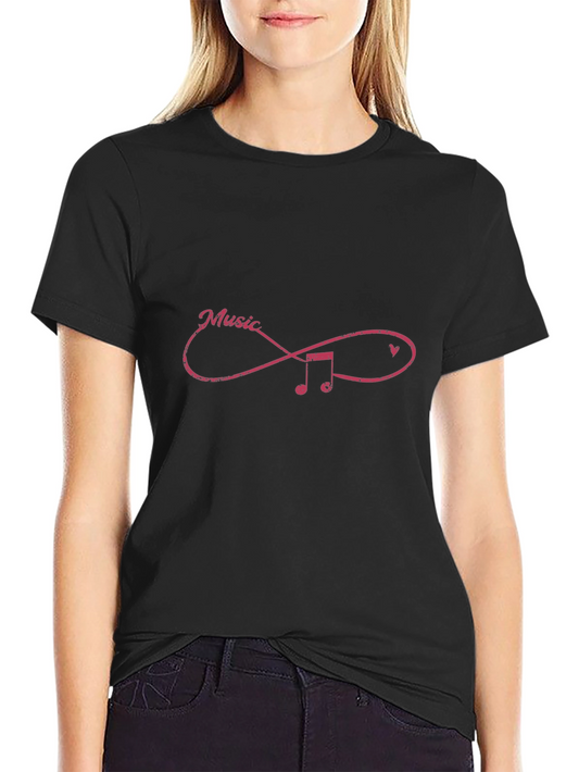 Music Infinity Symbol Graphic Tee - Casual Black T-Shirt
