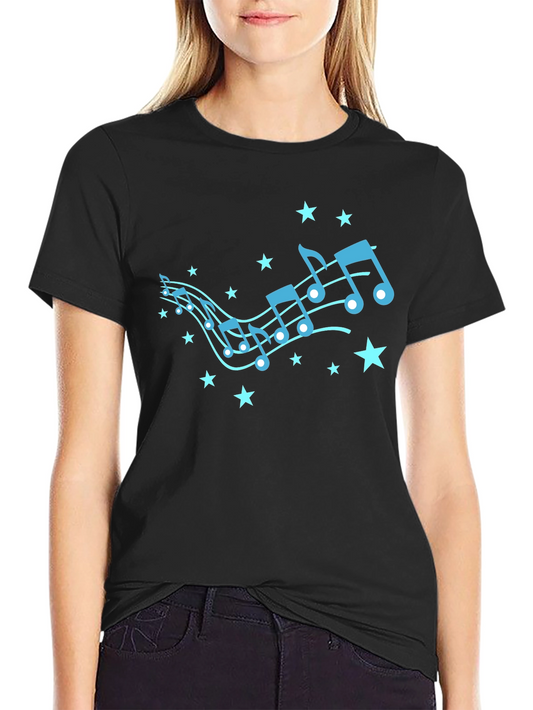 Music Notes & Stars Graphic Black T-Shirt