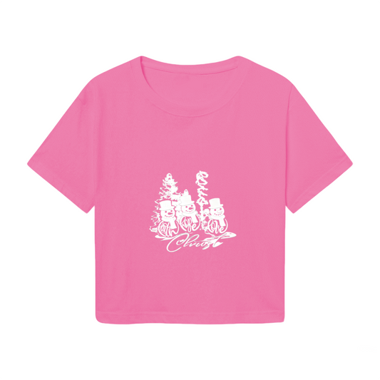 Funny Snowman Family Christmas Holiday Crop T?Shirt