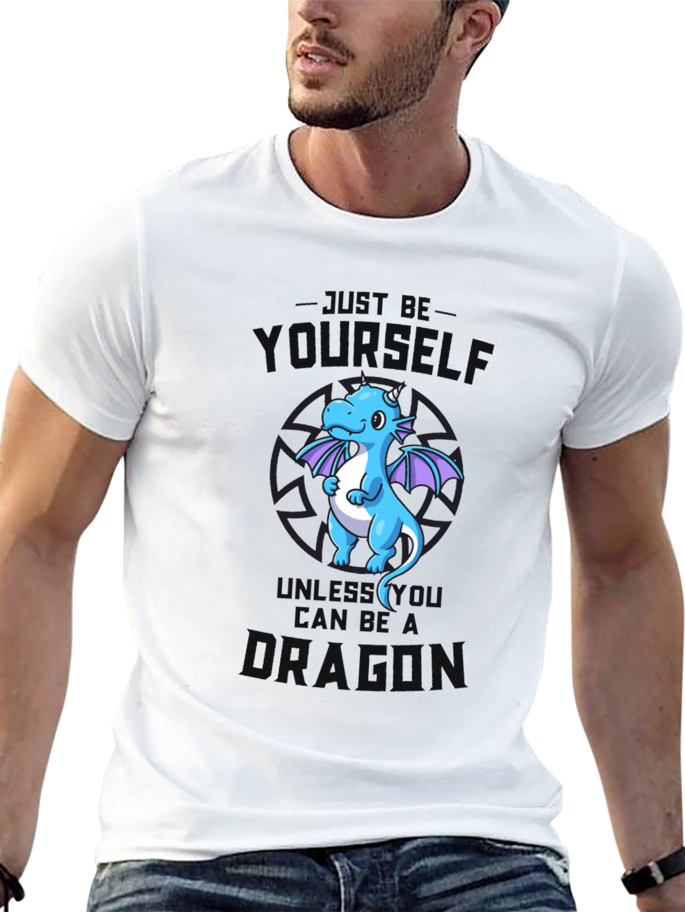 Just Be Yourself Dragon T-Shirt - Black Cotton Tee