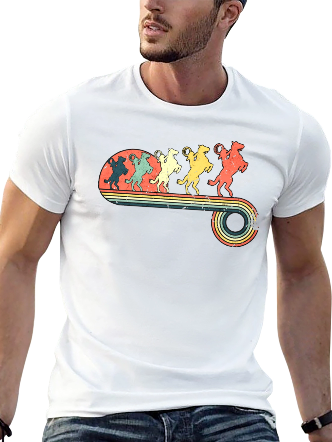 Retro Rodeo T-Shirt - Cowboy Horse Lineup